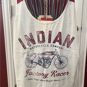 Vintage Indian Motorcycle Womens Racer Tank Antique White/Red Size  2XL